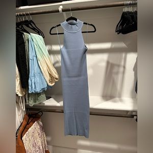 Light blue line and dot dress
